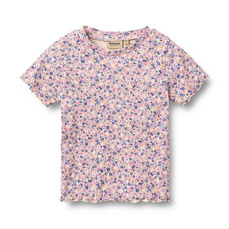 Wheat - Rib T-shirt Alicia SS, Pink Blue Flowers