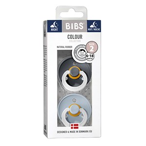 BIBS - Bibs Colour 2 pak - Str. 2 (6-12 MDR), Iron NIGHT/Baby Blue NIGHT