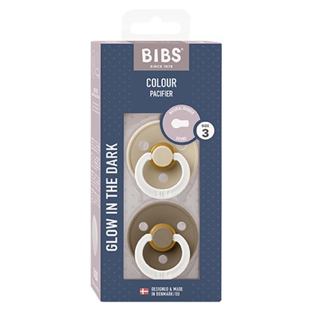 BIBS - Bibs Colour 2 pak - Str. 3 (18+ MDR), Vanilla GLOW/Dark Oak GLOW