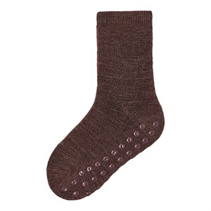 Name It - Waksi Uld Terry Strømper Skridsikre, Deep Mahogany