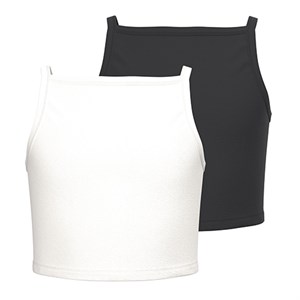 Name It - Vilina 2 Pak Cropped Top, White Alyssum/Black