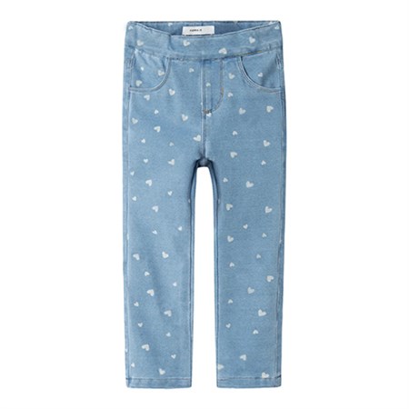 Name It - Salli Slim DNM Leggings, Light Blue Denim AOP Heart