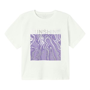 Name It - Javase Loose Short T-shirt SS, Bright White Purple Rose