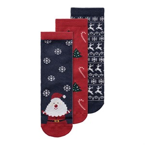 Name It - Richristmas 3 Pack Sock, Dark Sapphire / Jester Red