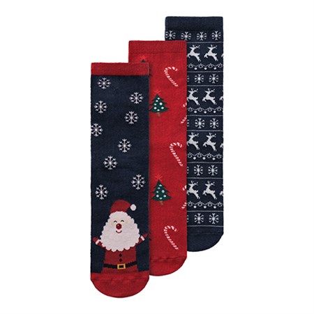 Name It - Richristmas 3 Pack Sock, Dark Sapphire / Jester Red