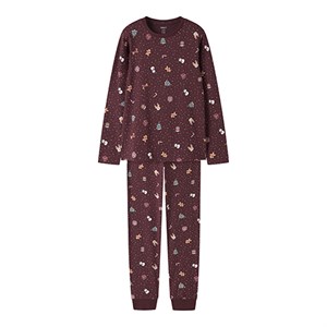 Name It - NKN VISMAS LS NIGHTSET, Burgundy AOP Christmas