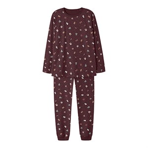 Name It - NAN VISMAS LS NIGHTSET VOKSEN, Burgundy AOP Christmas