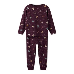 Name It -  NMN VISMAS LS NIGHTSET, Burgundy AOP Christmas