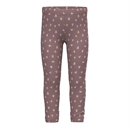 Name It -Tavina Sweat Fleece Leggings BRU Noos, Grape Shake w. Glitter Hearts