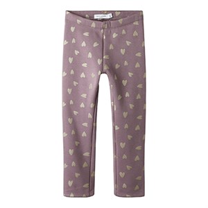 Name It -Tavina Sweat Fleece Leggings BRU Noos, Grape Shake w. Glitter Hearts