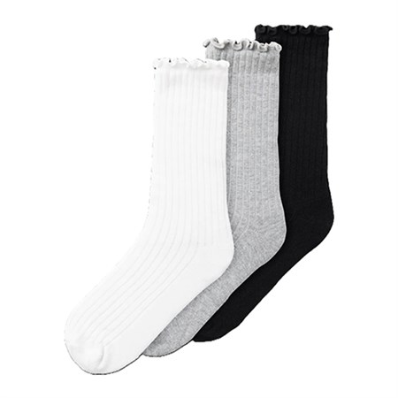 Name It - Sille 3P Sock, Bright White/Grey Melange/Black