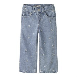 Name It - Rose Wide Jeans 3614ZA White Flower Emb., Light Blue Denim