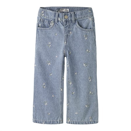 Name It - Rose Wide Jeans 3614ZA White Flower Emb., Light Blue Denim