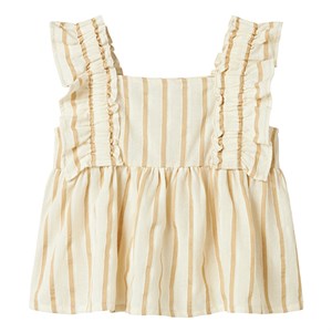 Name It - Herdon Cap Top SL, Bleached Sand Stripes Cloud Dancer