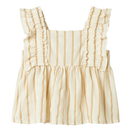 Name It - Herdon Cap Top SL, Bleached Sand Stripes Cloud Dancer