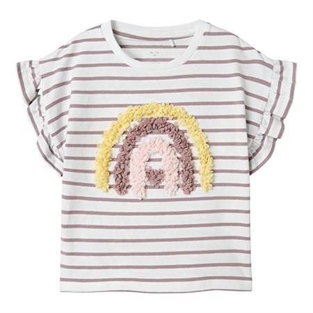 Name It - Jadey Nreg Top SS, Bright White Stripes/Purple Dove