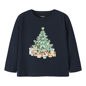 Name It - Vosmas Nreg T-shirt X-Mas Tree Cat LS, Navy Blazer