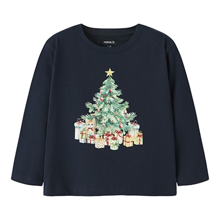 Name It - Vosmas Nreg T-shirt X-Mas Tree Cat LS, Navy Blazer