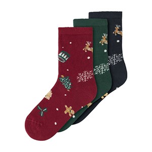 Name It - FORUDBESTILLING - Vismas 3P Sock, Jester Red/Navy Blazer/Botanical Garden
