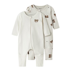 Name It Nightsuit 2P Zip Fumice Bear Noos, Purnice Stone/Jet Stream