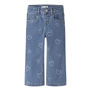 Name It - NMF ROSE WIDE AOP JEANS 4044-ON NOOS, Medium Blue Denim Heart