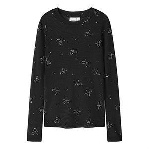 Name It - NKF RESTIN LS MESH SLIM TOP, Black AOP Bow