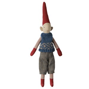 Maileg - FORUDBESTILLING Pixy Nisse, Str. 1 - Dreng - Blå Strikket Vest