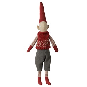 Maileg - FORUDBESTILLING Pixy Nisse, Str. 1 - Dreng - Rød Strikket Vest