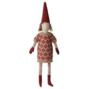 Maileg - FORUDBESTILLING Pixy Nisse, Str. 5 - Pige - Strikket blomsterkjole