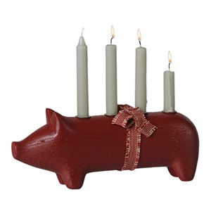 Maileg - Trælysestage, Gris, Advent Medium - Rød