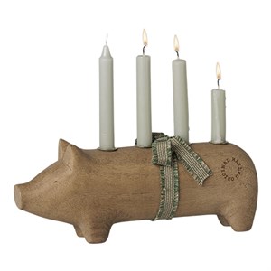 Maileg - Trælysestage, Gris, Advent Medium - Natur