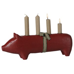 Maileg - Trælysestage, Gris, Advent stor - Rød