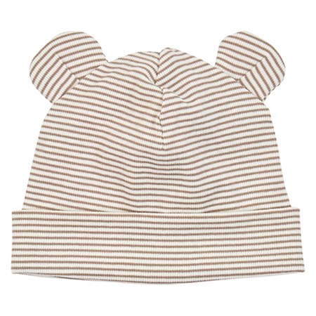 Müsli - Mini Stripe Rib Bear Beanie, Balsam Cream/Walnut/Oat