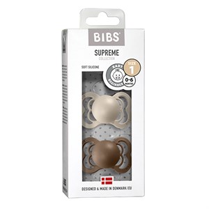 BIBS - Bibs Supreme 2 pak Silicone - Str. 1 (0-6 MDR), Vanilla/Dark Oak
