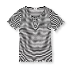 Mads Nørgaard - 2x2 Cotton Stripe Tiki Tee, Black/Vanilla Ice