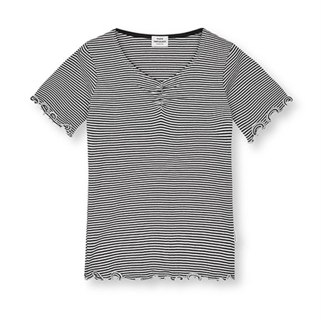 Mads Nørgaard - 2x2 Cotton Stripe Tiki Tee, Black/Vanilla Ice