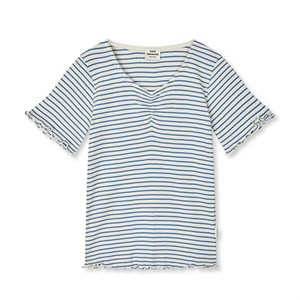 Mads Nørgaard - 2x2 Cotton Stripe Tiki Tee, Vanilla Ice/Bright Cobolt