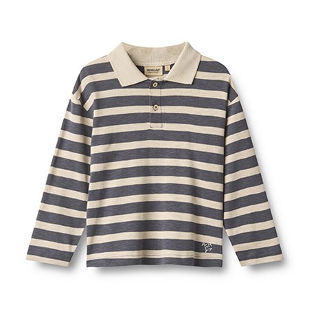 Wheat - Polo Shirt L/S Fred, Greyblue Stripe