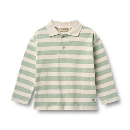 Wheat - Polo Shirt Fred LS, Mint Stripe