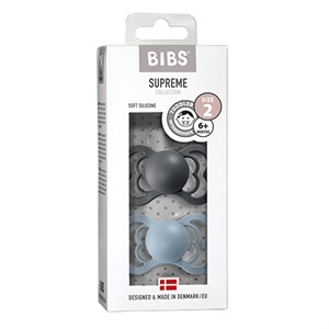 BIBS - Bibs Supreme 2 pak Silicone - Str. 2 (6+ MDR), Iron/Baby Blue