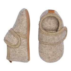 Melton - Uld Hjemmesko Med Velcro, Beige Melange