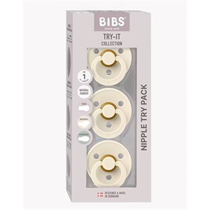 BIBS - Try-It Collection 3 Pack Natural Rubber Latex - Str. 1 (0 - 6 mdr.), Ivory