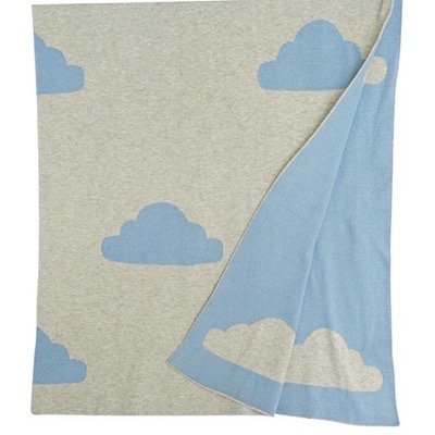Alimrose Strikket tæppe med sky - Grå/lyseblå