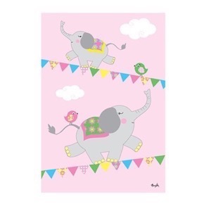 Elina Studio Elefanter på line - Rosa - plakat A4