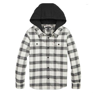 Tommy Hilfiger - Stretch Twill Hooded Check Shirt, Beige Check/Cloudy