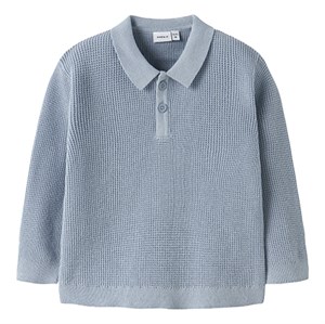 Name It - Fikal LS Loose Knit Polo, Blue Fog